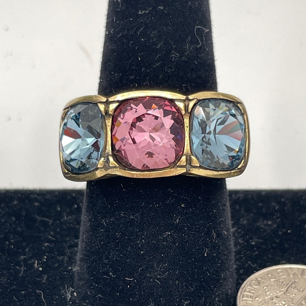 Heidi Daus Crystal Bronze Womens Adult Size 10 3-Stone Cocktail Statement Ring